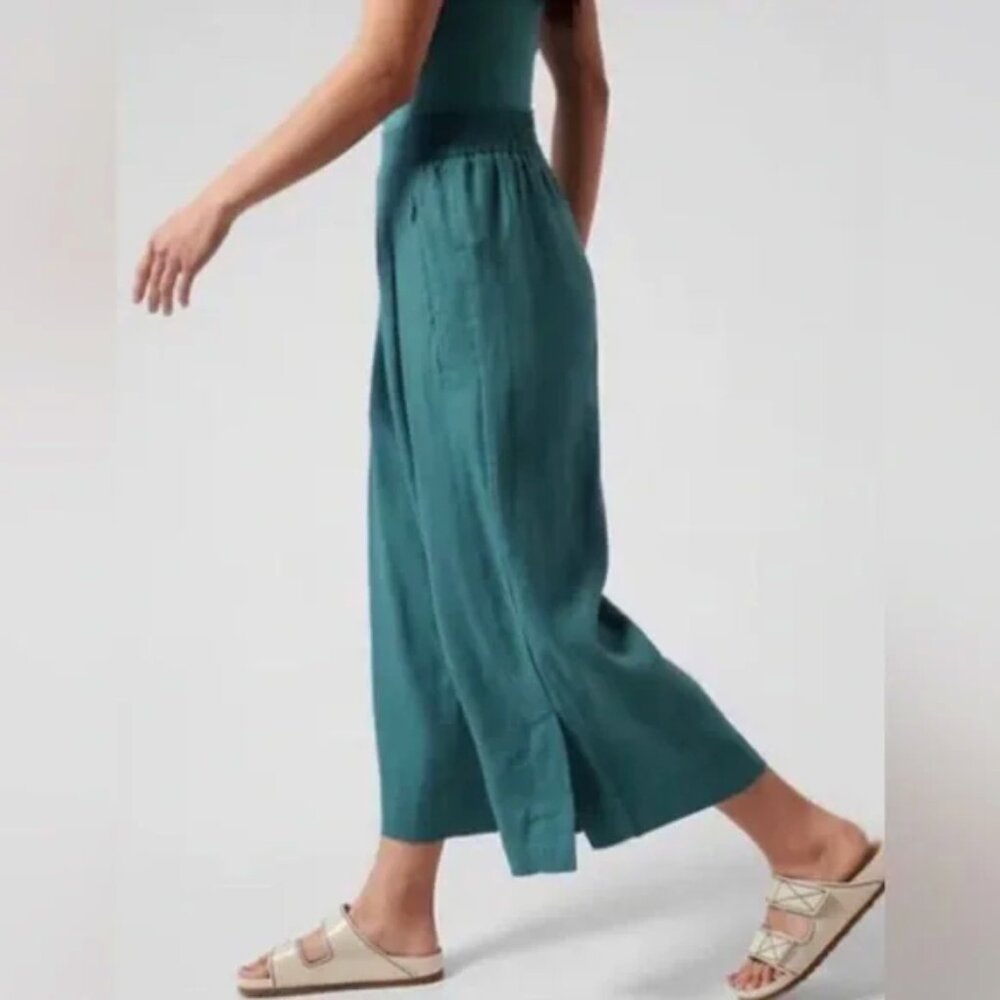 Athleta Playa Linen Wide Leg Crop Borealis Green Teal Size 4 - Picture 2 of 15